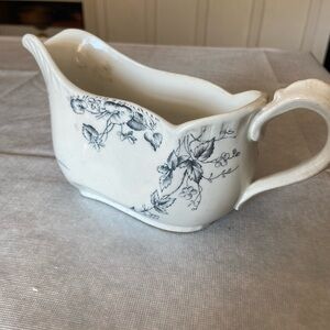 Elegant Ironstone Gray Transferware Cream Gravy Pitcher